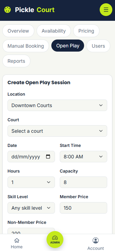 Admin Open Play